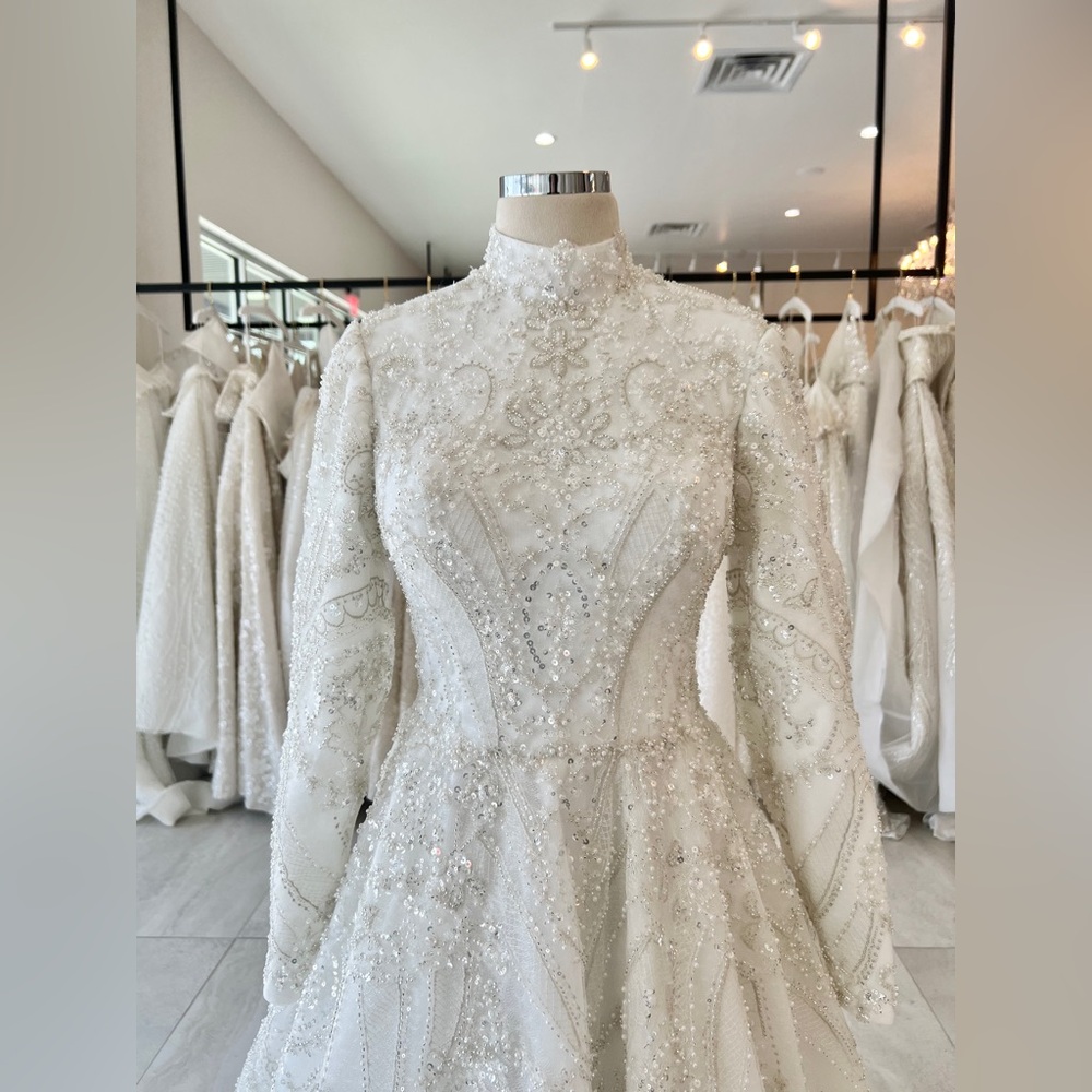 Royal Beaded Modest Wedding Dress (White/Ivory) - Picture 2 of 10